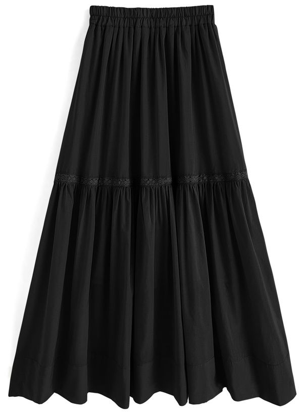 日本 GRL - 純棉花蕾絲滾邊修身長裙-奶茶棕 (M)