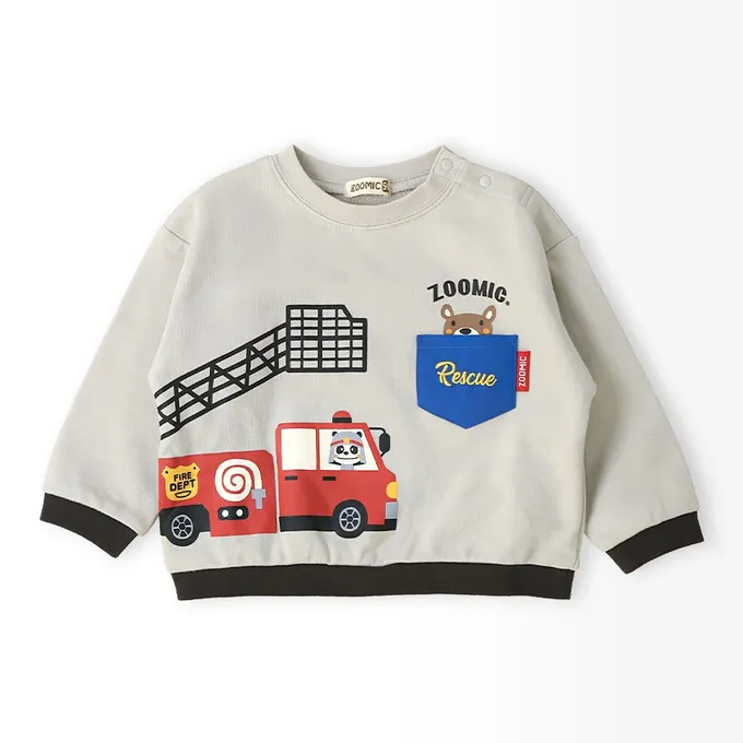 日本 ZOOLAND - 熊熊救援隊 消防車印花長袖上衣-芥黃