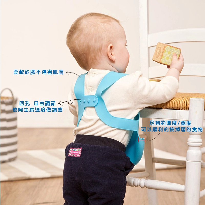 英國 JoJo Maman BeBe - 矽膠防掉落食物袋穿式圍兜-大象與鳥