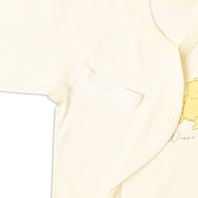 akachan honpo - 長袖新生兒內衣4件組-按扣款 復古小熊維尼-淺卡其色 (肚衣:50cm 蝴蝶裝:50~60cm)