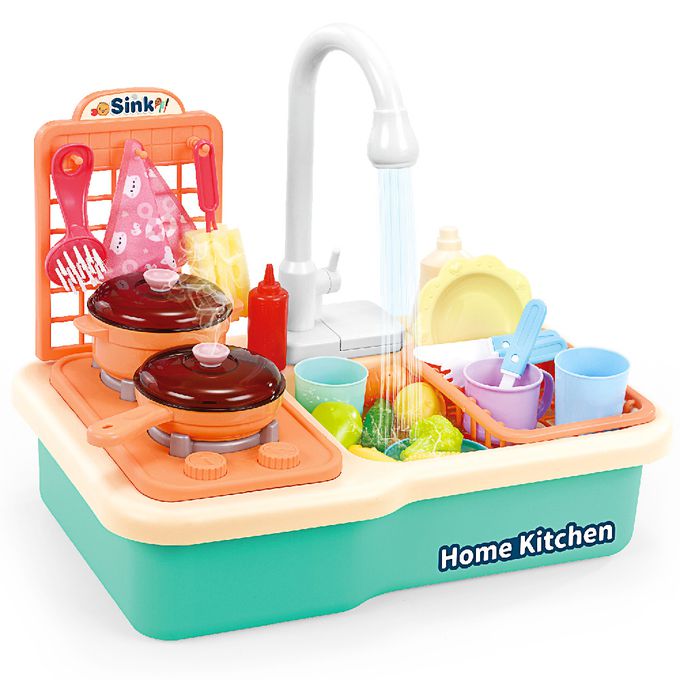 CuteStone - 兒童仿真冒煙煮飯與洗碗機切切樂套裝玩具30件組