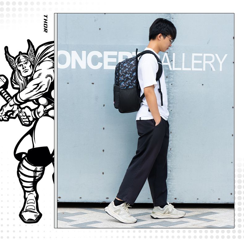 卡通防水耐磨大容量後背包/書包-卡通人物雷神-雷神之鎚-黑色 (建議110-135cm)-30x19x46cm