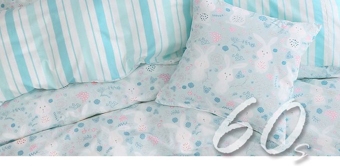 鴻宇 HongYew - 雙人床包薄被套組 美國棉授權品牌 300織-眠眠兔-藍