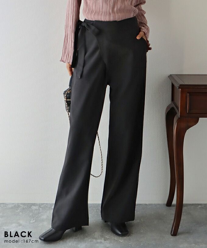 日本 BLUE EAST - 綁帶裝飾垂墜西裝長褲-軍綠