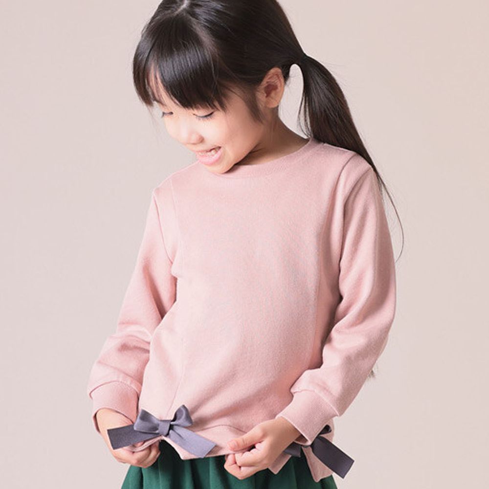 日本 TORIDORY - 純棉立體蝴蝶結長袖上衣-灰粉
