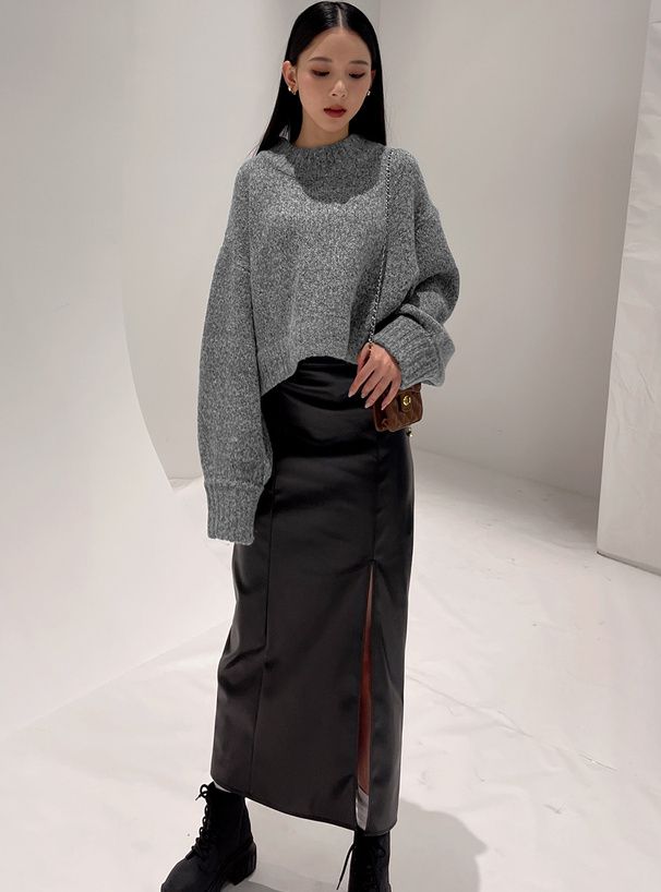 日本 GRL - 羊毛混紡短版落肩毛衣-暖橘 (F)