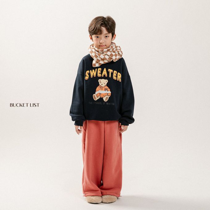 韓國 BUCKET LIST - (內磨毛)泰迪熊熊印長袖大學T-燕麥