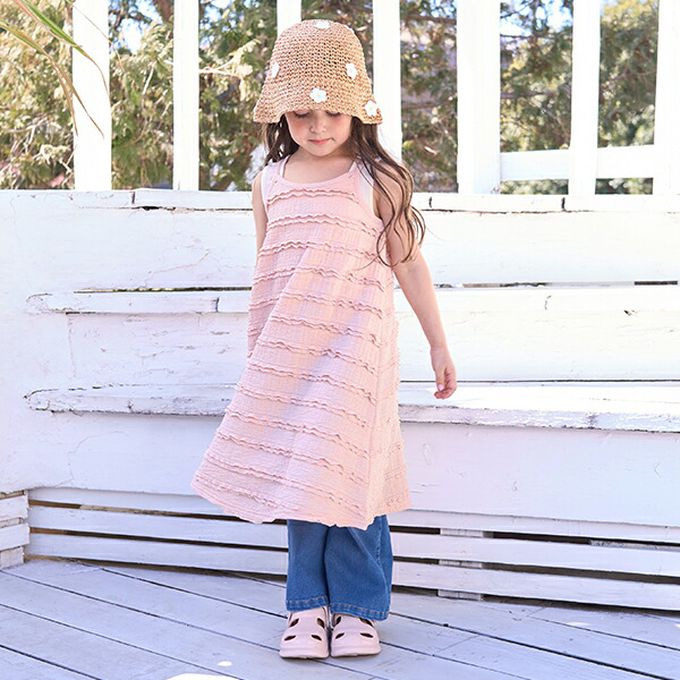 日本 Lycee mine - 度假感層次蕾絲吊帶洋裝-粉橘