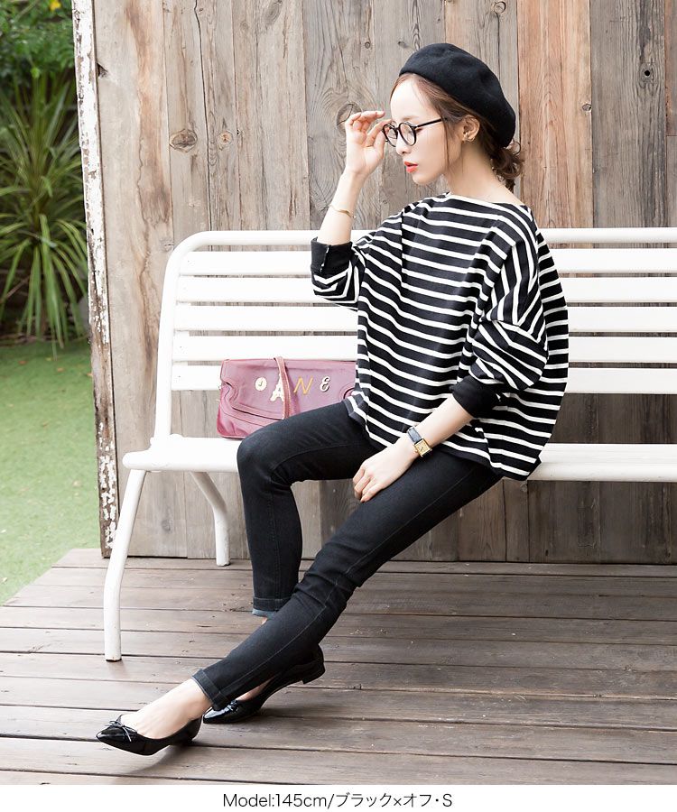 日本 Kobe Lettuce - 聯名款 船領百搭長袖上衣-條紋-白x淺灰