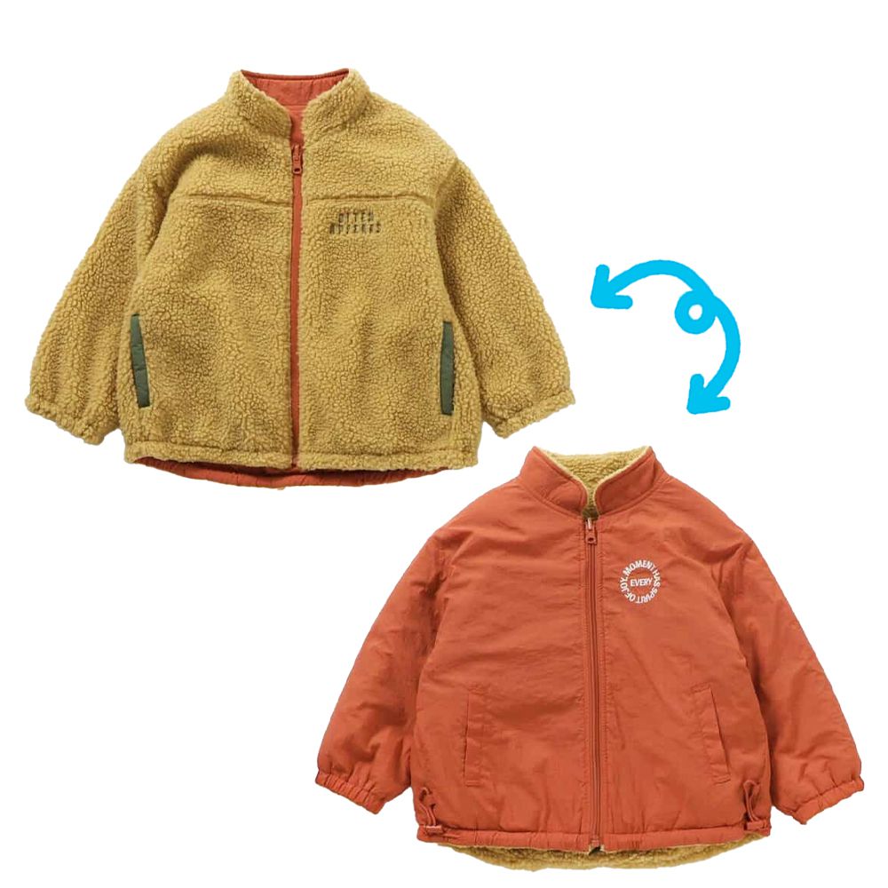 2WAY雙面穿！柔軟毛毛百搭保暖外套-橘紅X淺棕