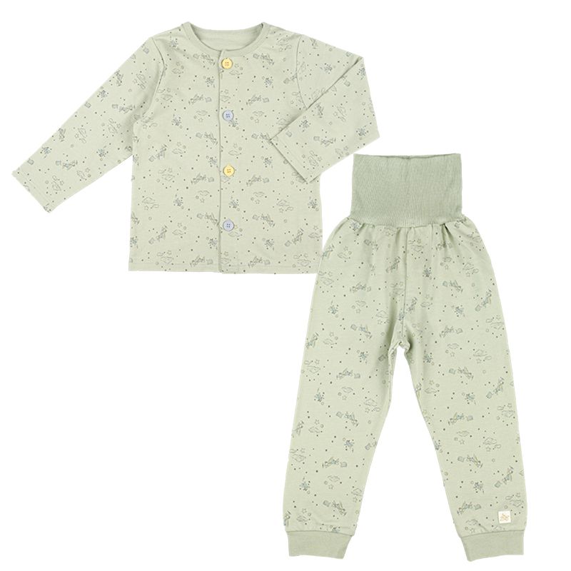 akachan honpo - 長袖家居服 穿衣練習-飛機-淺綠色