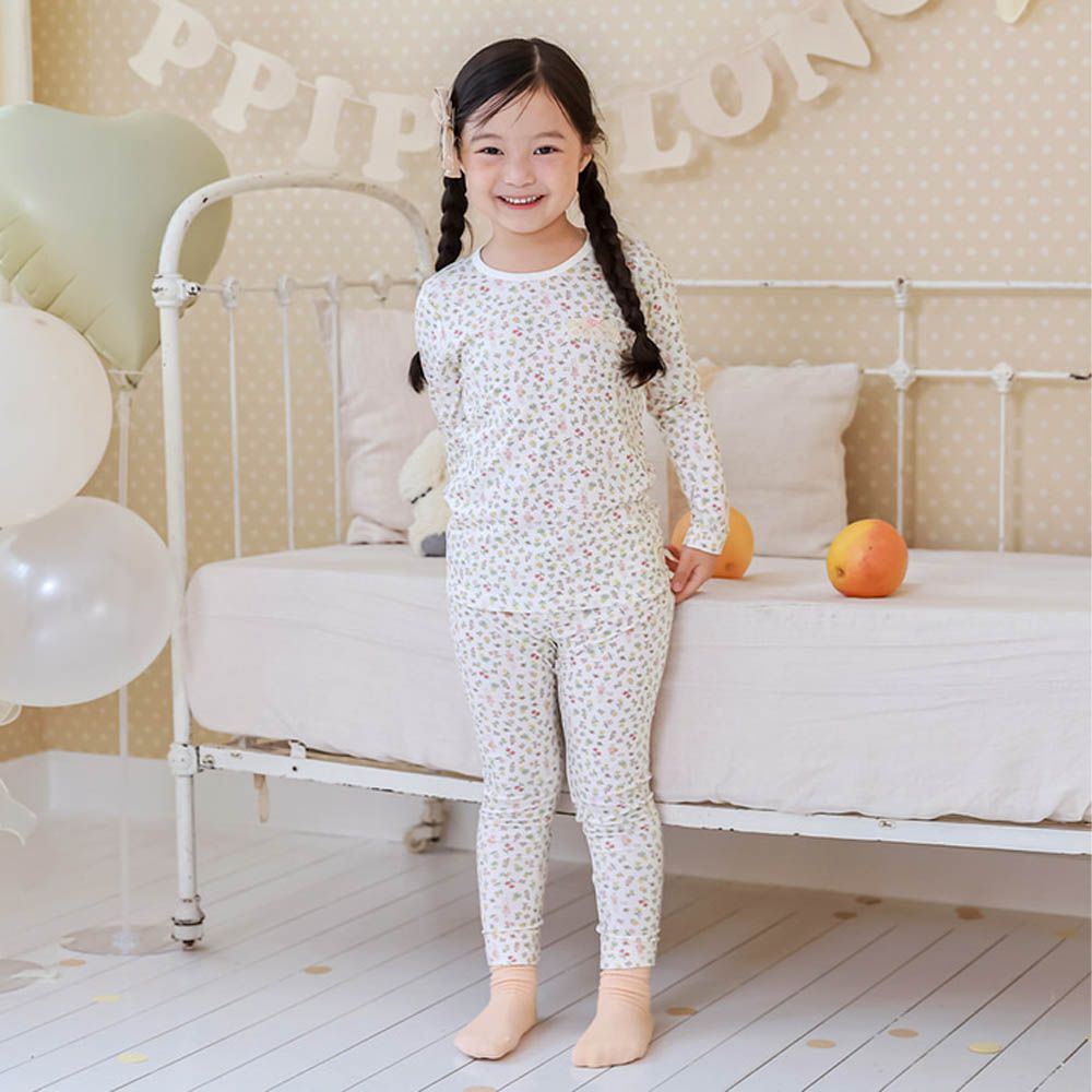 莫代爾親膚絲滑長袖家居服-花束兔女孩-象牙白