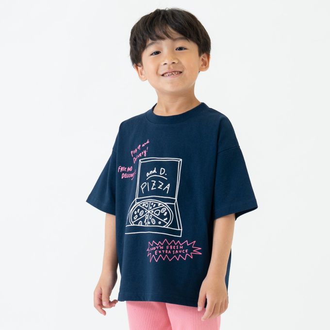 日本 petit main - 100%棉 塗鴉系食物印花短袖上衣-薯條-粉紅