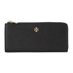 TORY BURCH - 雙T-LOGO防刮皮革拉鍊長夾 (黑色)