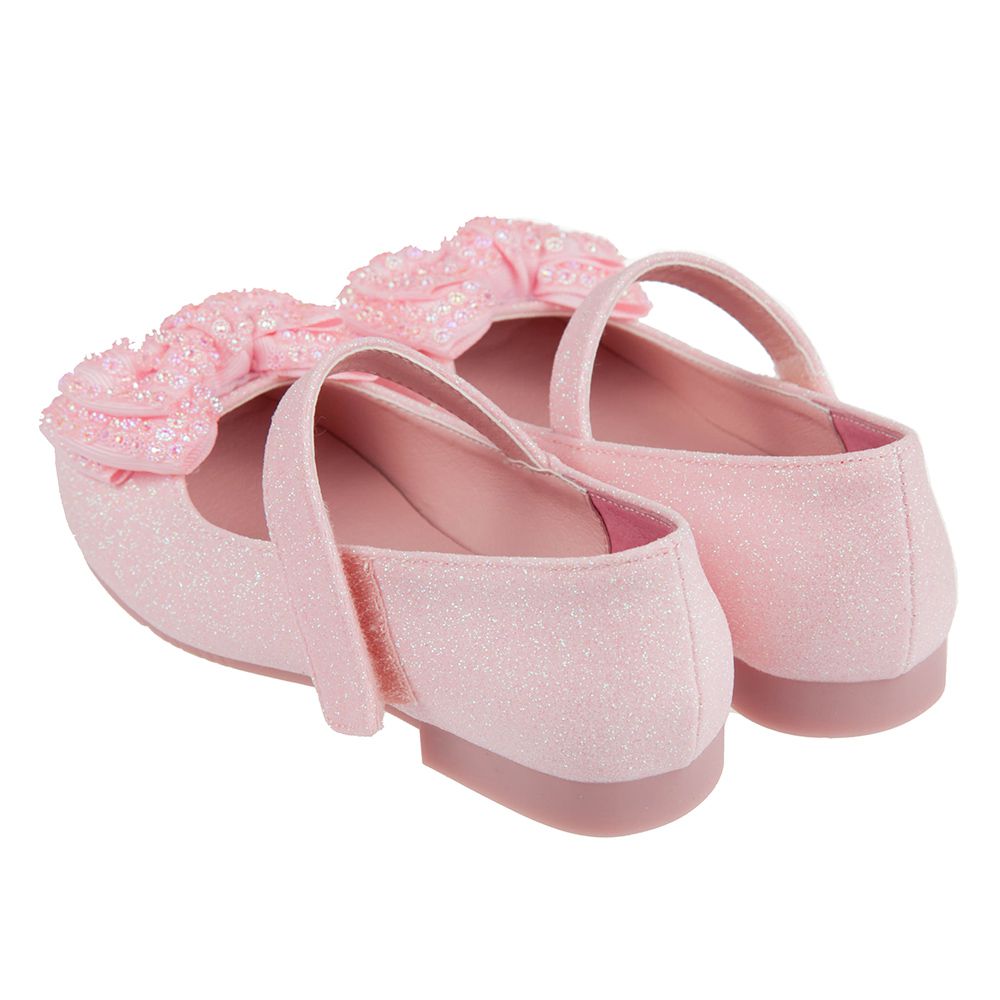 台灣製造 - 亮晶粉色裝飾亮片蝴蝶結手工兒童公主鞋