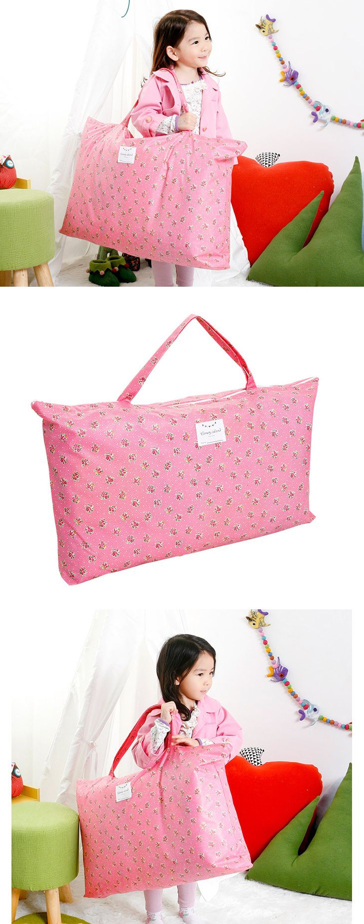 韓國 Coney Island - 防水睡袋收納袋(純棉內裏)-粉紅花朵 (77.5*42.5*11cm)