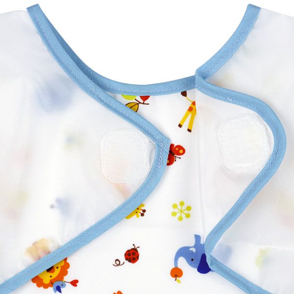 akachan honpo - 抗油汙、快乾短袖圍兜-動物-藍色 (80cm～95cm)