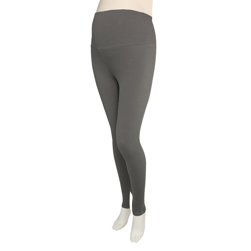 akachan honpo - 緊身褲有機棉-羅紋 褲腳開衩-深灰色