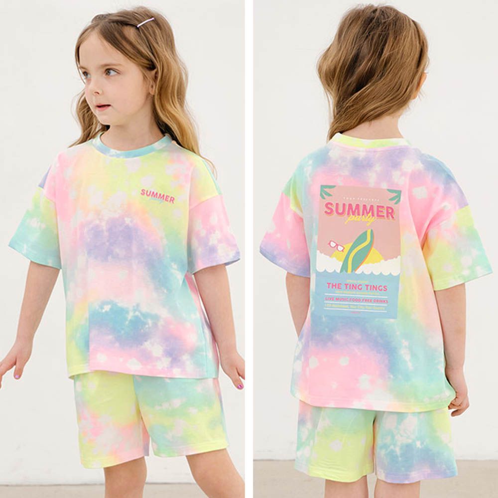 繽紛彩色暈染純棉短袖套裝