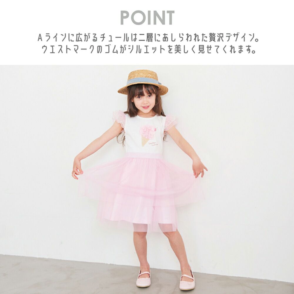 日本 evercloset - 絕美立體冰淇淋薄紗短袖洋裝-彩虹