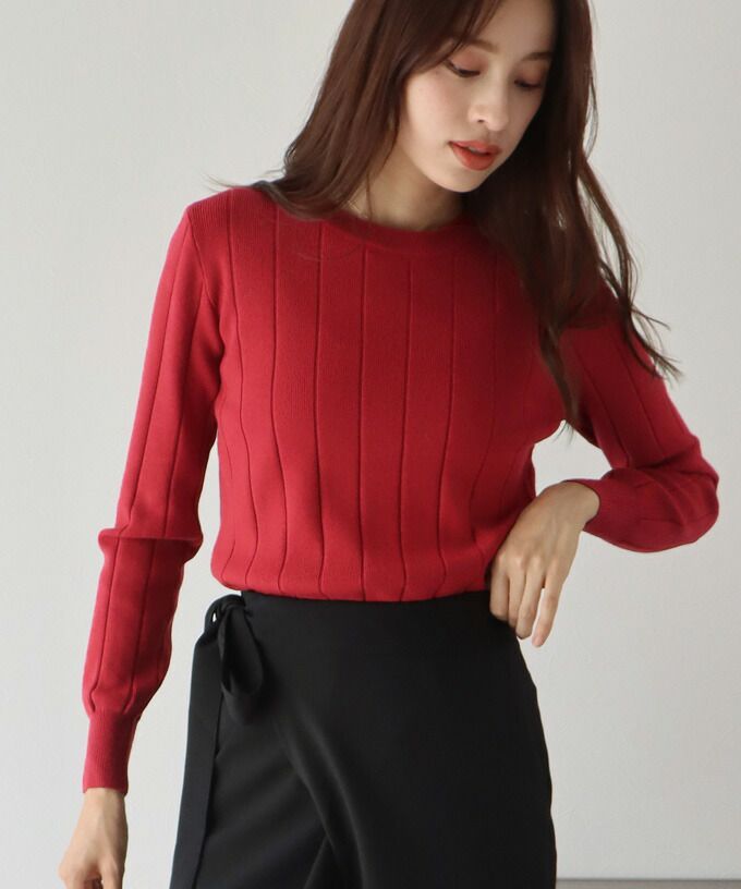 日本 BLUE EAST - 坑條圓領針織上衣-紫