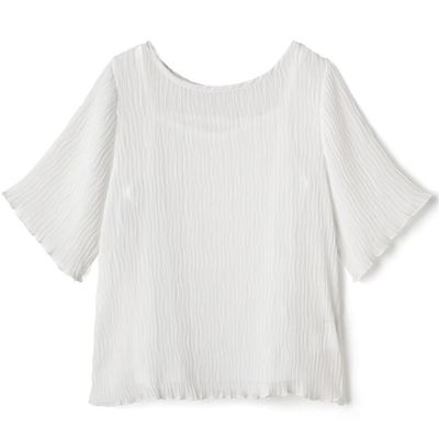 日本 GRL - 輕盈波浪透膚短袖上衣(附內裡)-白 (F)