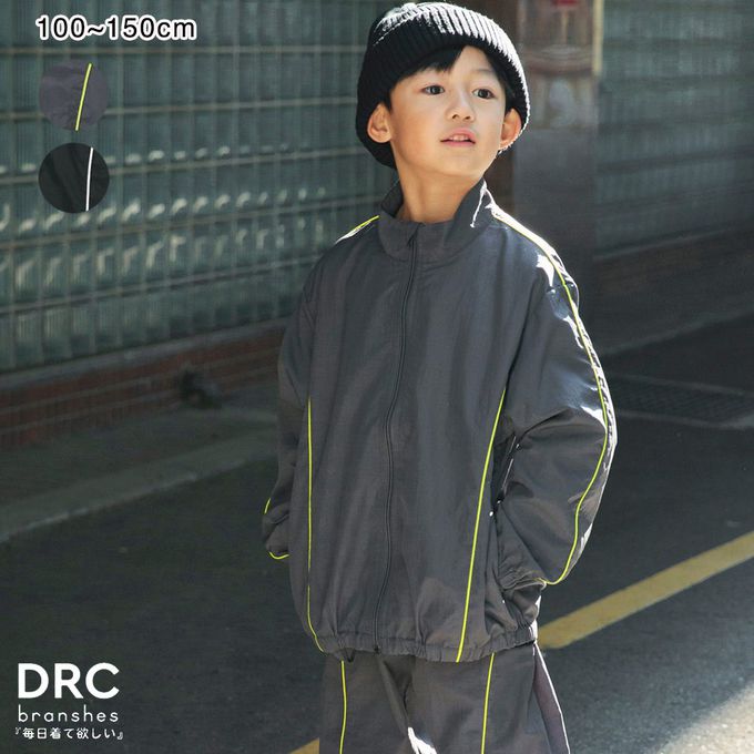 日本 BRANSHES - 低調線條滾邊輕量尼龍外套-灰x螢綠