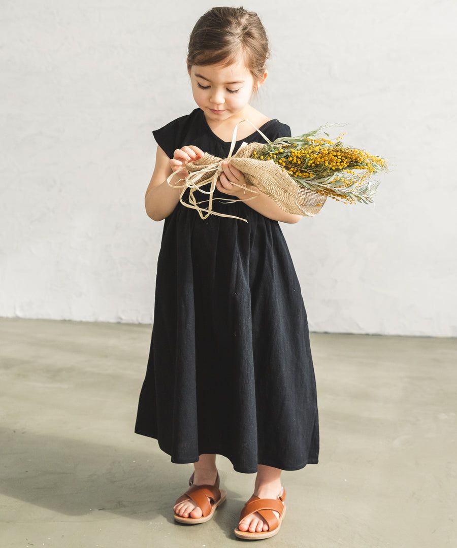 日本 PAIRMANON - 前後兩穿寬鬆短袖洋裝(孩子)-素色-墨綠