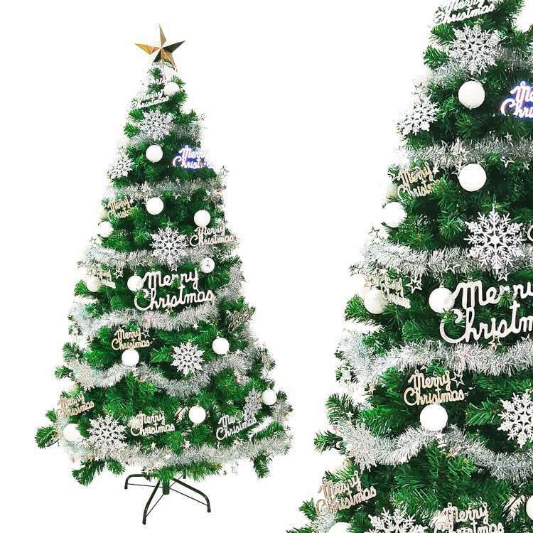 MODACore 摩達客 - 摩達客耶誕-台灣製6尺(180cm)豪華版綠聖誕樹+冰雪銀白系飾品組(不含燈)本島免運費