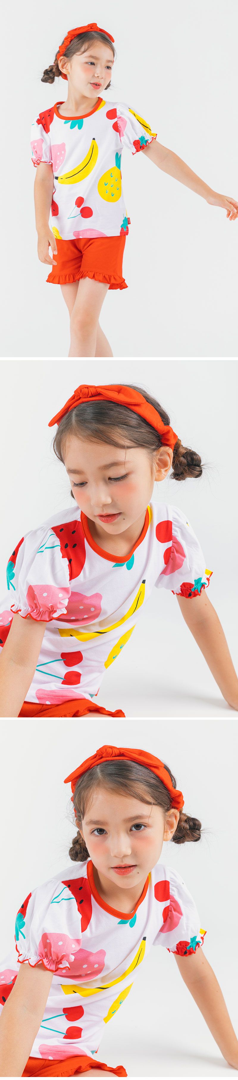 韓國 OZKIZ - (附髮帶)水果套餐短袖套裝-白X紅