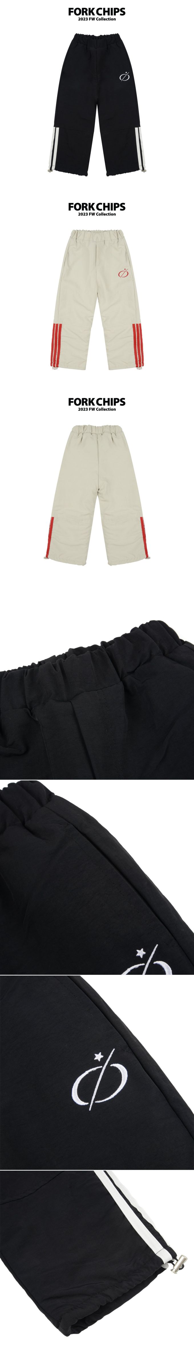 韓國 FORK CHIPS - 鬆緊腰穿越星星防風休閒長褲-黑