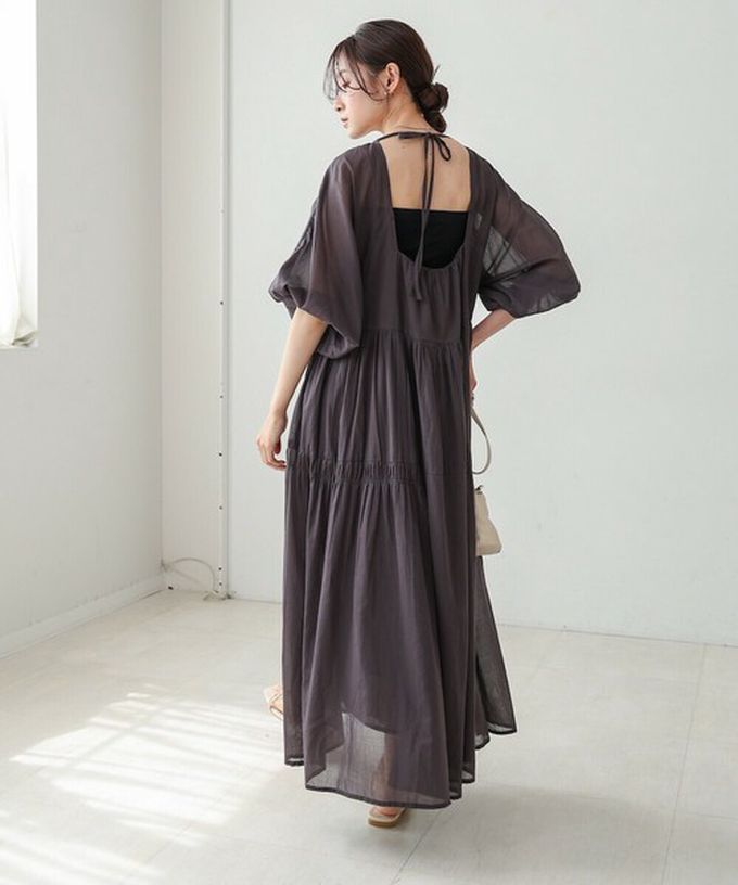 日本 Bab - 100%棉 巴里紗柔軟素色寬袖洋裝-水藍 (S)