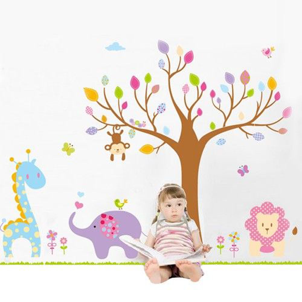 時尚壁貼-彩色樹動物園 (60cm*90cm)