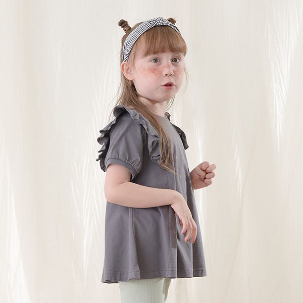 日本 Lycee mine - 肩膀荷葉傘狀長版短袖上衣-粉紅