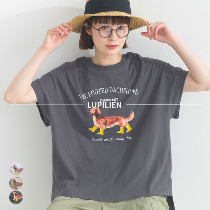 日本 Lupilien - 16OE天竺棉 臘腸狗印花短袖上衣-白