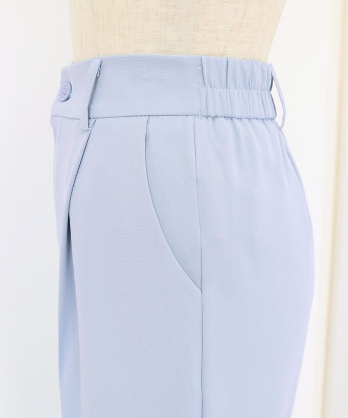 日本 BLUE EAST - 修身打褶後腰鬆緊錐形西裝褲-粉紅