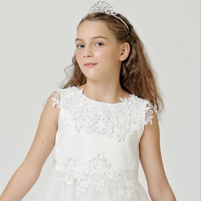 love, charlotte - 純白繡花露背大蝴蝶結花童表演小禮服-白色