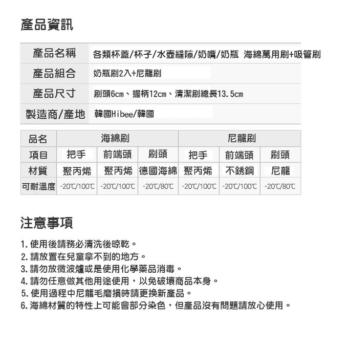 正韓 hibee - 各類杯蓋/杯子/水壺縫隙/奶嘴/奶瓶 海綿萬用刷+吸管刷3入組(薄荷綠+甜苺粉)-HFB007PG2 (兩套)
