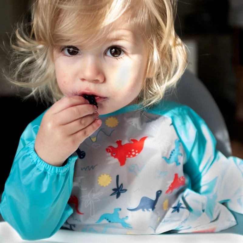 美國 green sprouts - 小綠芽魔鬼氈雙面防水/防食物掉落長袖圍兜單入組-侏羅紀世界