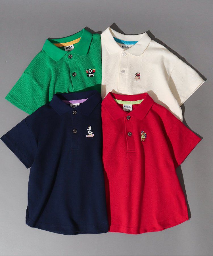 日本 BREEZE - 童趣動物刺繡短袖POLO衫-滑板鴨-深藍