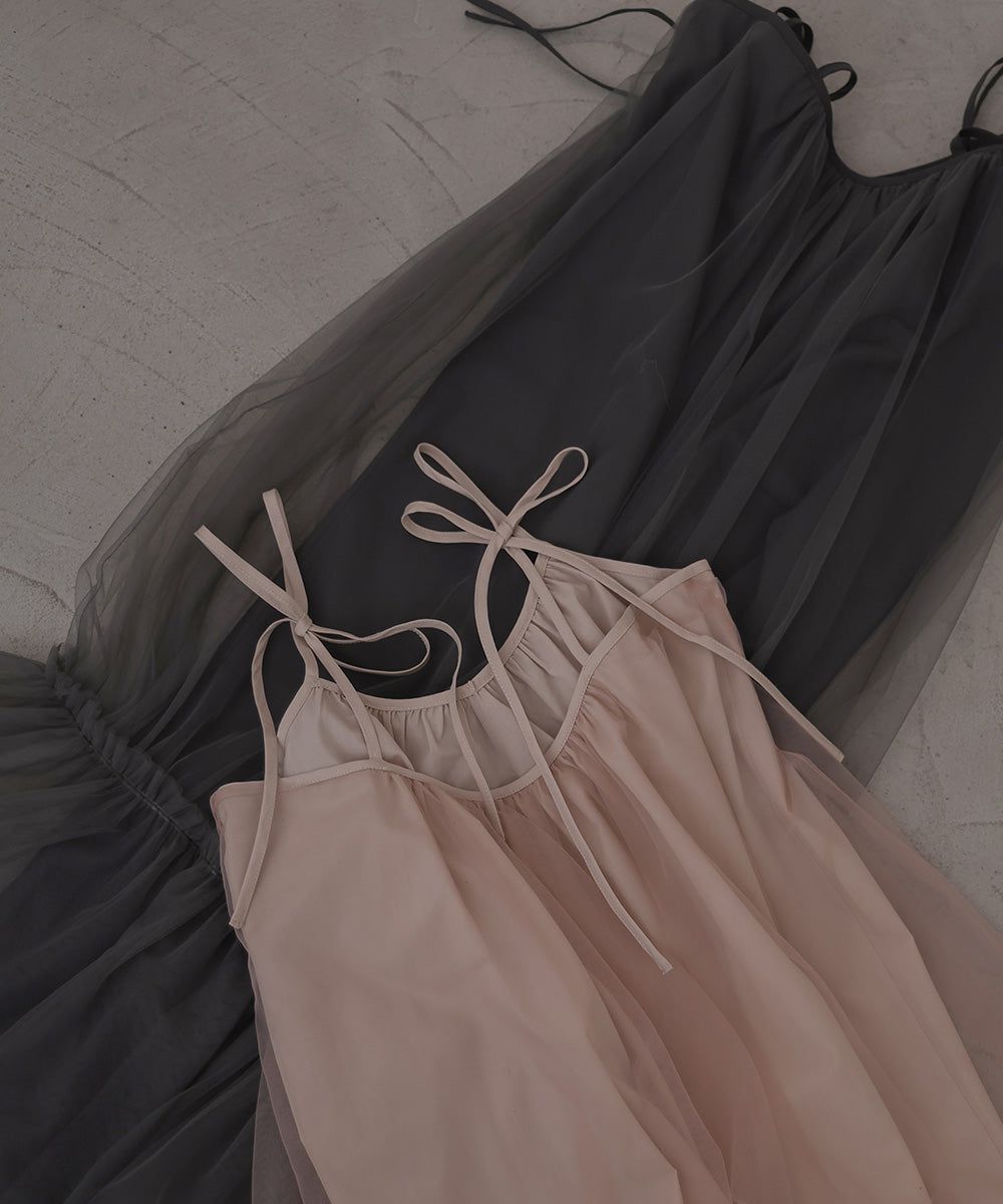 日本 Bab - 夢幻歐根紗拼接吊帶裙-夢幻粉