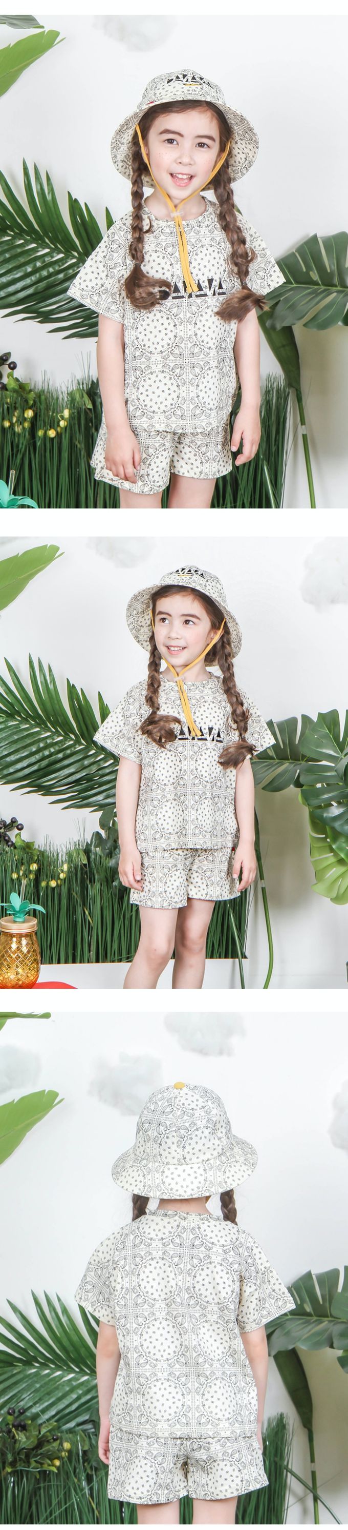 韓國 Babyblee - 正韓製圖騰紋繫帶兒童漁夫帽