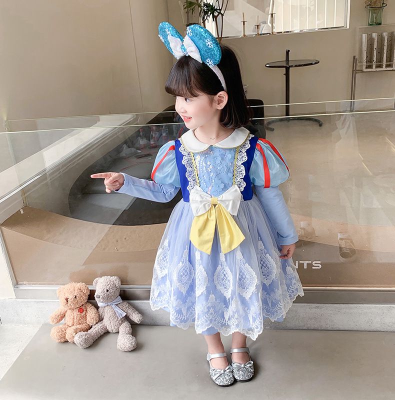 經典白雪長袖洋裝-藍色