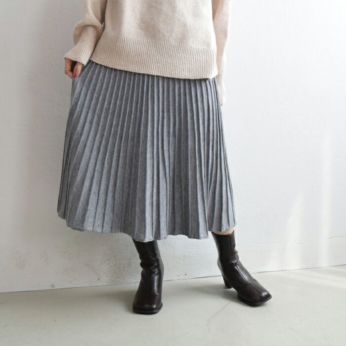 日本 ihuu - 百搭氣質針織百摺裙-灰