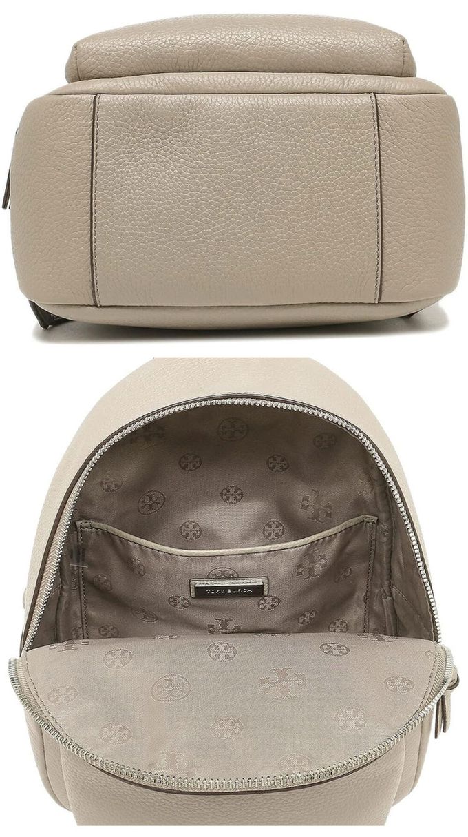 TORY BURCH - 雙TLOGO荔紋皮革後背包 (灰色)