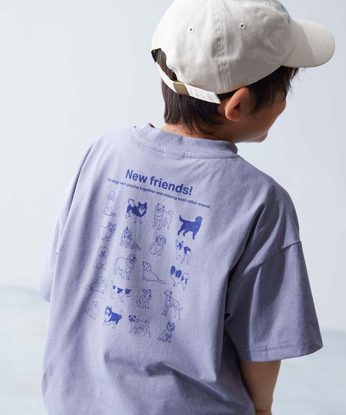 日本 devirock - 抗UV 不易皺速乾印花短袖上衣-狗夠大集合-淺紫