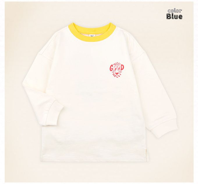 韓國 mollimelli - GOOD DAY文字印長袖套裝-米X寶藍