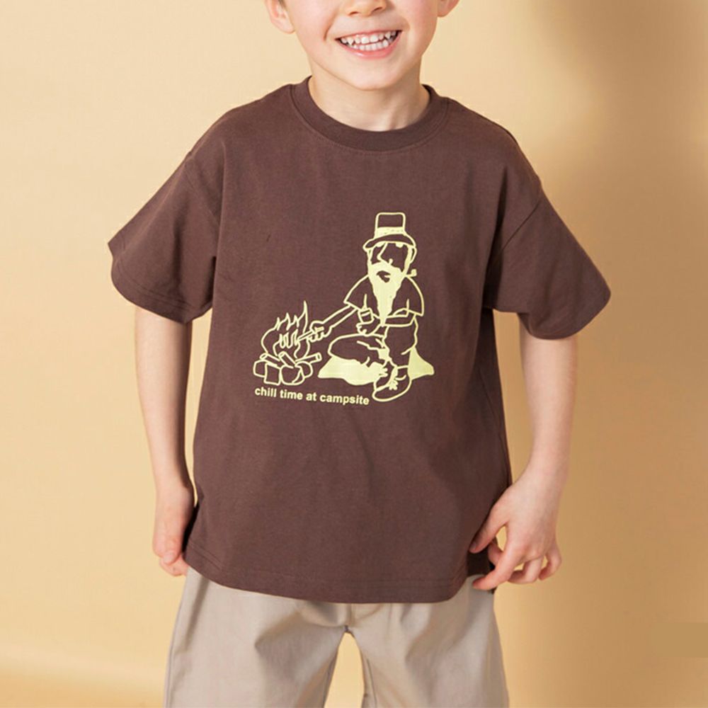 100%天竺棉清爽短袖上衣-大叔露營-咖啡