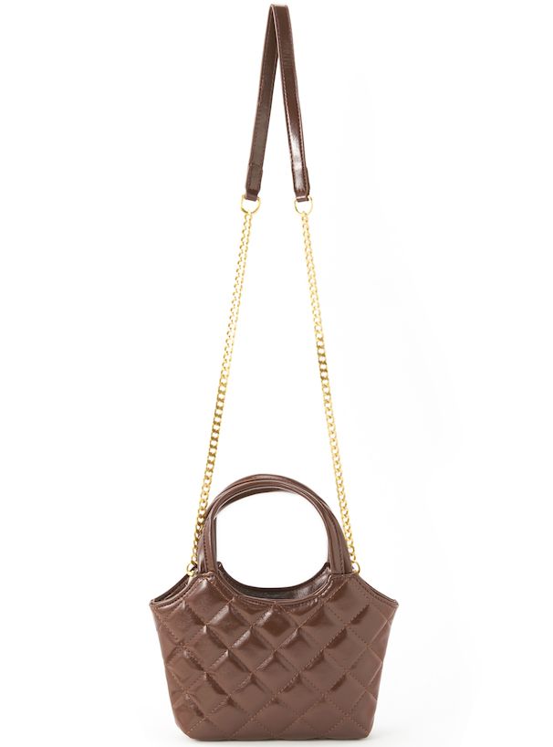 日本 GRL - 2WAY時尚漆皮金屬鏈側背小包-焦糖棕 (F)