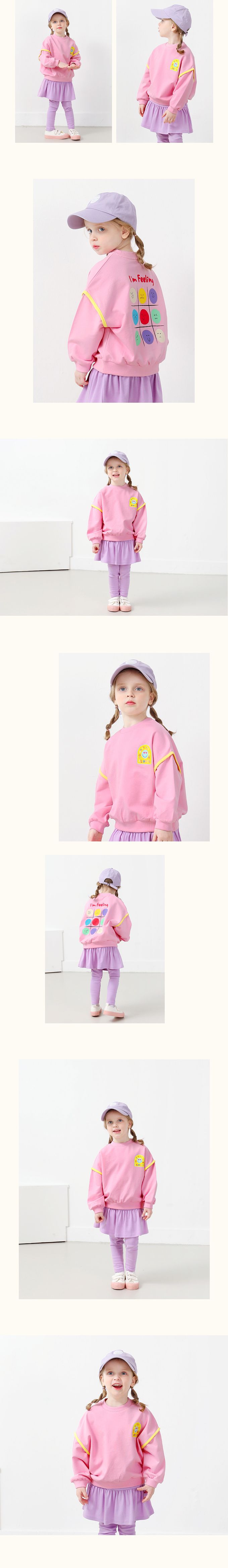 韓國 WALTON kids - 臉孔九宮格印長袖上衣-米白